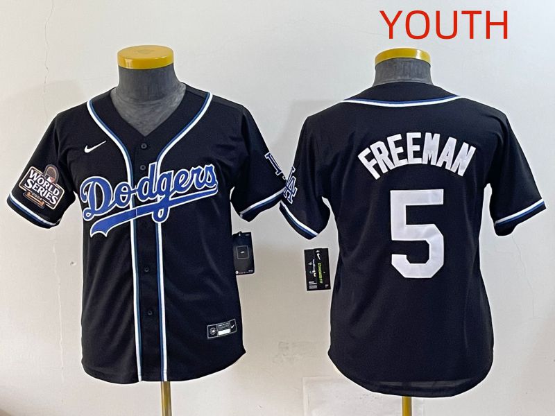 Youth 2025 Los Angeles Dodgers #5 Freeman Black Three generations Fashion Nike MLB Jersey style 6->youth mlb jersey->Youth Jersey